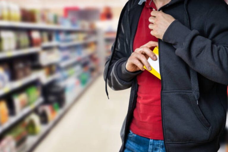 Retail Shoplifting Man Stealing In Supermarket
